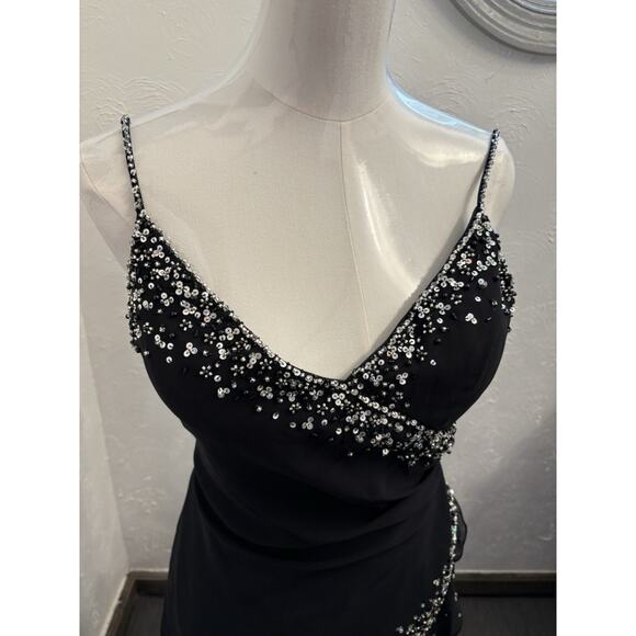 Tiffany Designs Black Sequins Beaded Asymmetrical Dress Size 8 Whimsigoth Fairy - Picture 2 of 10